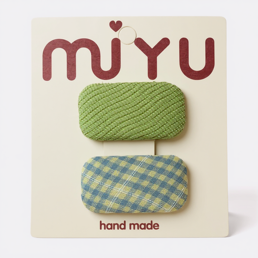 Green & Plaid Clip Set