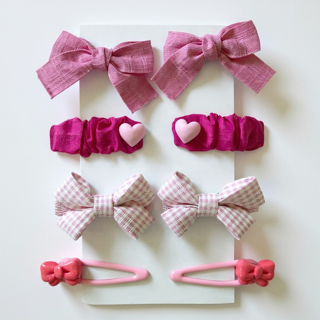 Pink Hearts & Bows Hair Set