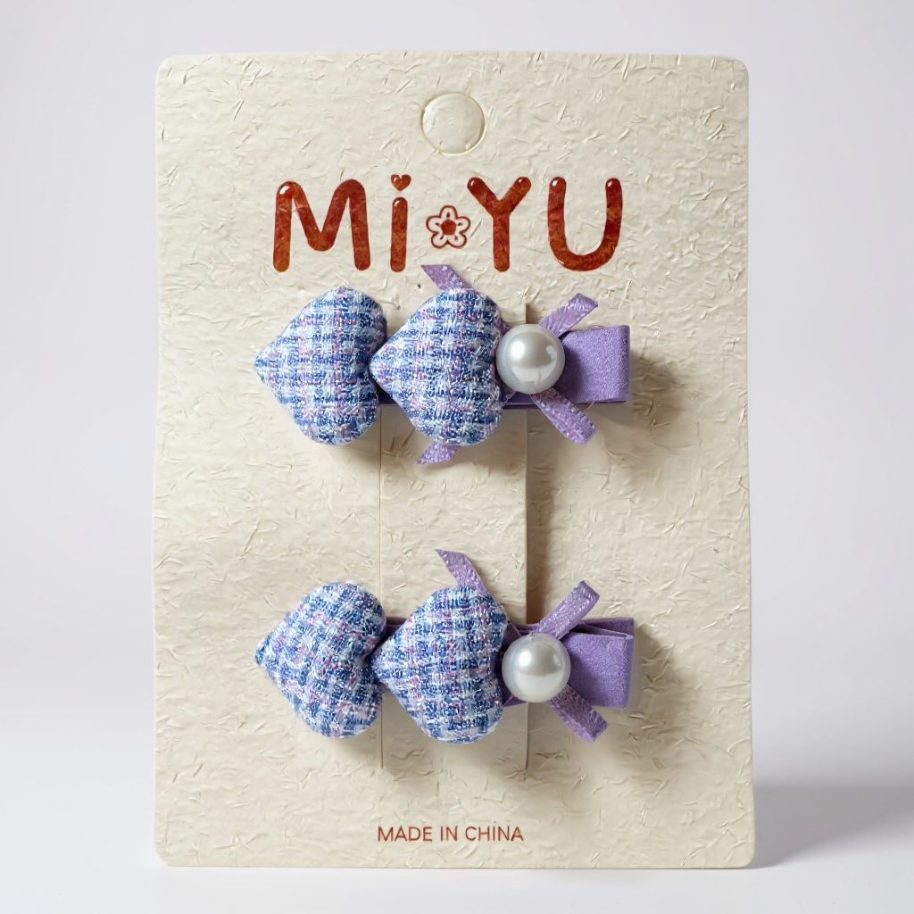 Plaid Bow & Pearl Clip Set