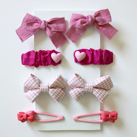 Pink Hearts & Bows Hair Set