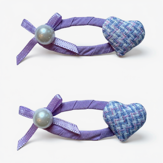 Plaid Heart & Pearl Clip Set