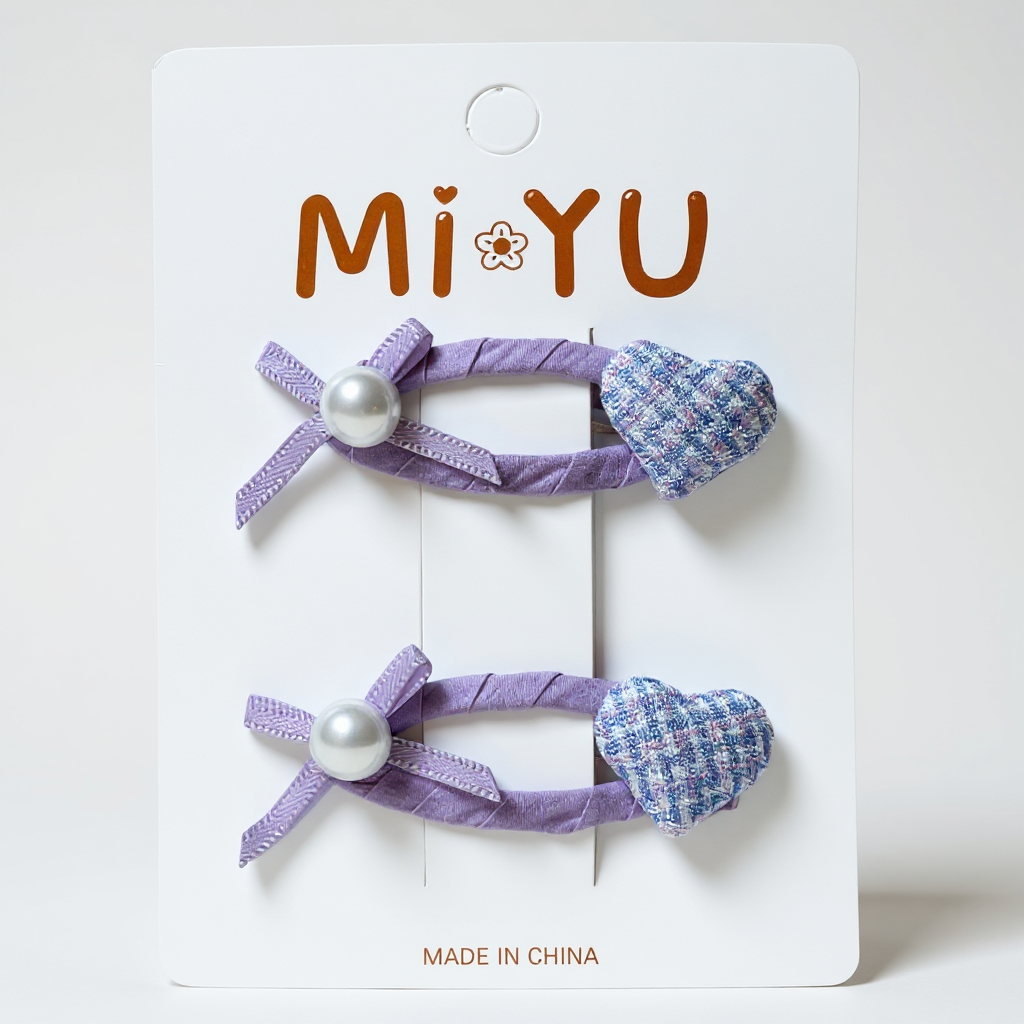 Plaid Heart & Pearl Clip Set