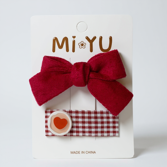 Red Gingham Hair Clip Set