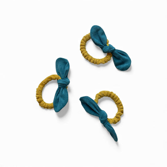 Teal Bow & Mustard Hair Tie